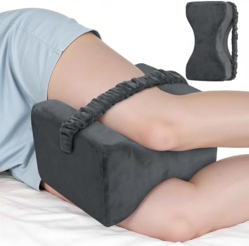 Knee Pillow for Side Sleepers, Memory Foam Leg Pillow with Strap, Grey