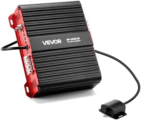 VEVOR Monoblock Car Amplifier, 2000W RMS MAX, 1/2/4 Ohm Stable, 1-Channel Class D Car Audio Amplifier with Remote Subwoofer Level Control, Low Pass Filter and Bass Boost, Volume Controller Included