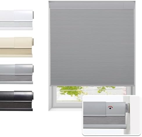 Tonature No Drill Cellular Shades for Indoor Windows, Thermal Insulating & Noise Reducing Honeycomb Blinds, Free Stop Cordless Blackout Shades, Grey,43" W x 64" H