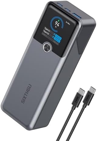 SIXTHGU Laptop Power Bank, 3-Port 20,000mAh Portable Charger with 200W Max Output, PD 3.1 Fast Charging, Flight-Approved for Travel, PowerTower, for MacBook, iPhone 17/16 Series, and More(Grey)