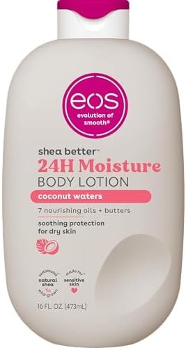 eos Shea Better Body Lotion Coconut Waters, 24-Hour Moisture Skin Care, Lightweight & Non-Greasy, Natural Shea, Vegan, Coconut Body Lotion, 16 fl oz