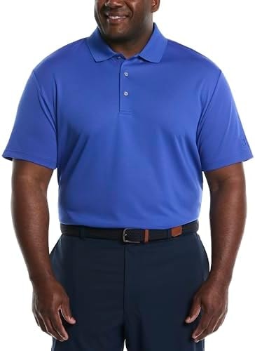PGA Tour Men's Airflux Solid Mesh Short Sleeve Classic Golf Polo Shirt (Available in Big & Tall), Dazzling Blue, Small