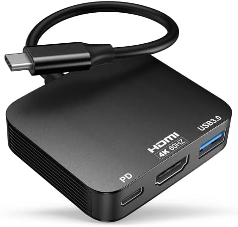 vilcome USB C to HDMI Adapter【4K@60HZ】, HDMI to USB C Adapter Multiport with USB Type C PD & USB 3.0 Port, Compatible for MacBook Pro/Air, iPad Pro/Air, Dell XPS, iPhone 15 Pro/Max, Android (Black)