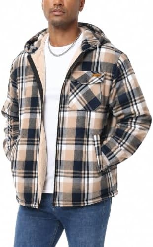 ZITY Men's Plaid Fleece-Lining Shirt Jacket Flannel Hoodie