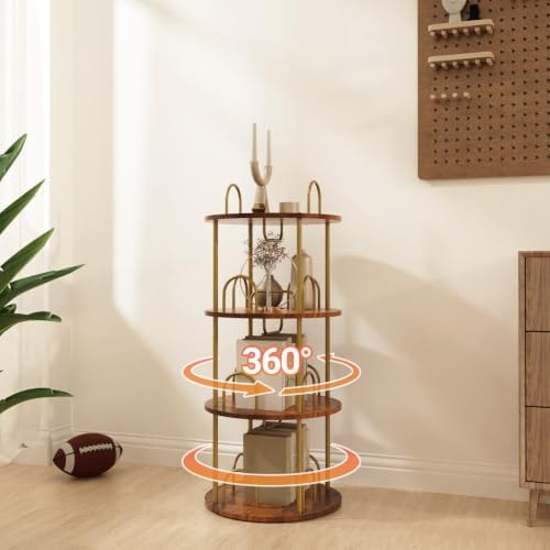 Aetuooke Rotating Bookshelf Tower, 360° Spinning Round Bookcase with Space Saving Floor Standing Corner Storage Organizer with Guardrails for Bedroom, Living Room, Home Office
