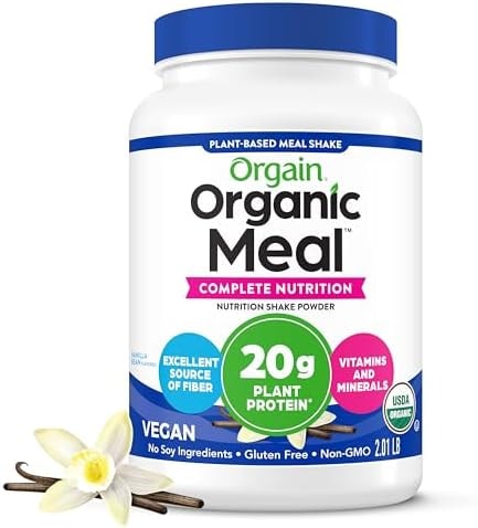 Orgain Organic 20g Meal Protein Powder, Vegan, Vanilla Bean, 2.01 lb