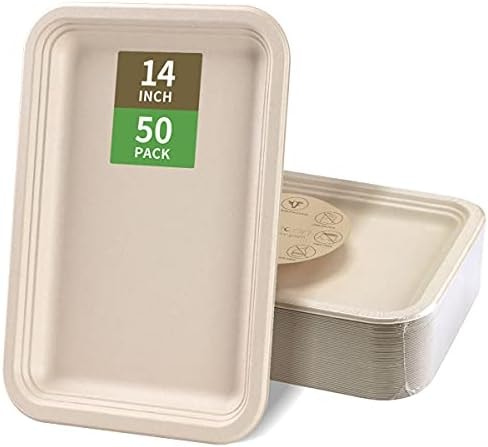 bloomoon 50 Pack 14 Inch Disposable Food Trays for Party Heavy Duty