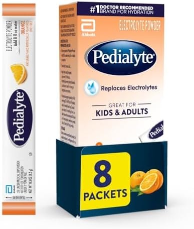 Pedialyte Electrolyte Powder, Hydration Drink for Kids & Adults, Orange, 8 Powder Packets