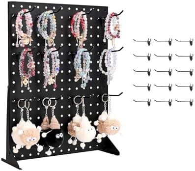VEVOR Pegboard Display Stand, 17 x 13 Inch Tabletop Pegboard Display Stand with 15 Hooks, Thickened Cold-Rolled Steel Peg Board Panel for Grocery, Retail Store and Jewelry Shop, Black (1 PCS)