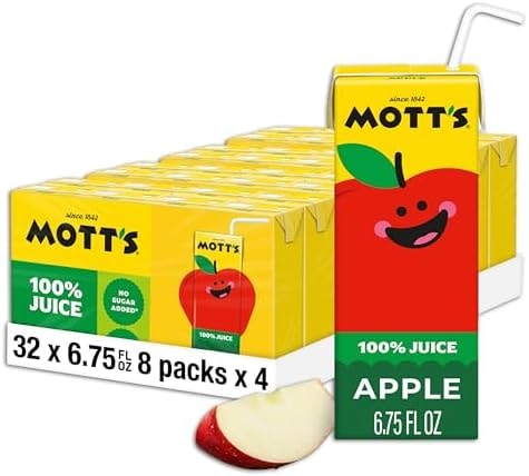 Mott's 100% Original Apple Juice, 6.75 Fl Oz Boxes, 32 Count (4 Packs Of 8), 2 Servings Of Fruit, 100% Fruit Juice, Gluten-free, Caffeine-free, Kosher, Contains No Artificial Colors Or Sweeteners