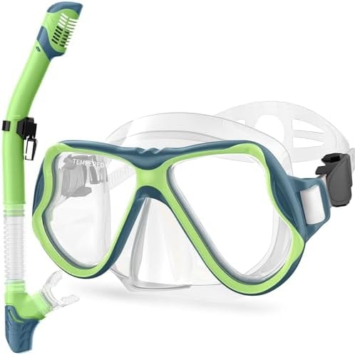 Greatever Snorkeling Gear for Adults, Dry Snorkel Set Diving Swimming Mask