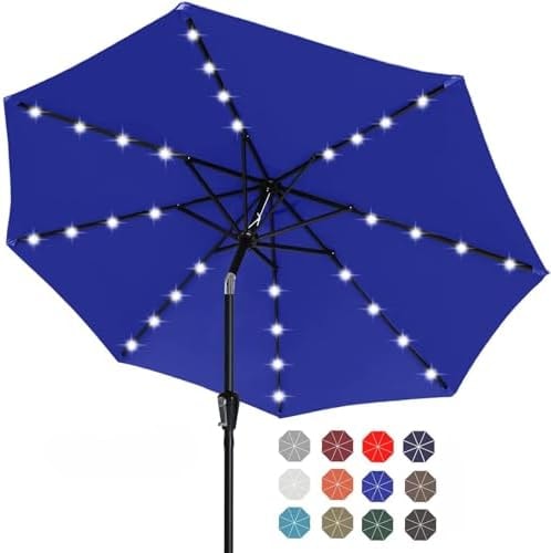 ABCCANOPY Solar Led Patio Umbrella with 32 Lights 11FT(Blue)