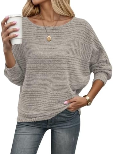 AUSELILY Women's Long Sleeve Shirt Ribbed Batwing Tops 2026 New Khaki