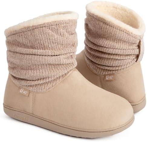LongBay Slippers Boots for Women Warm Winter Fuzzy Bootie (7-8, Khaki)