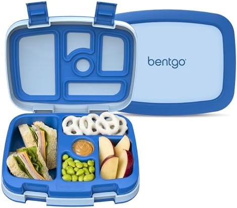 Bentgo Kids Bento-Style 5-Compartment Leak-Proof Lunch Box - Just-Right Portions for Ages 3 to 7, Durable, Drop-Proof, Dishwasher Safe, PFAS & BPA-Free & Made with Food-Safe Materials (Blue)