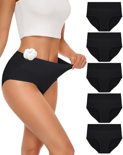 SIMIYA Cotton Underwear for Women, High Waisted Full Coverage Briefs 5 Pack