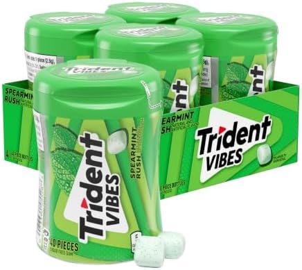Trident Vibes Spearmint Rush Sugar-Free Chewing Gum, 4 Bottles of 40 Pieces (160 Total Pieces)