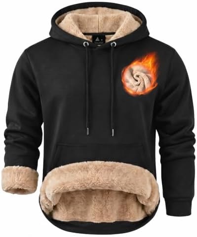 ZITY Men's Sherpa Lined Hoodie Sweatshirts Heavy Pullover Kangaroo Pocket Winter Windproof Warm Fleece Hoodie Athletic Black M