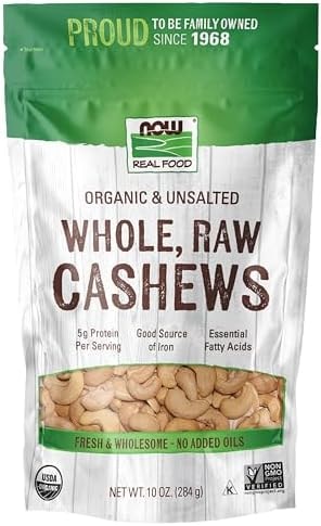 NOW Foods, Certified Organic Cashews, Whole, Raw, Unsalted, 10 oz
