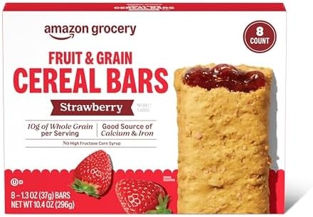 Amazon Grocery, Fruit & Grain Cereal Bars, Strawberry, 10.4 Oz, 8 Ct