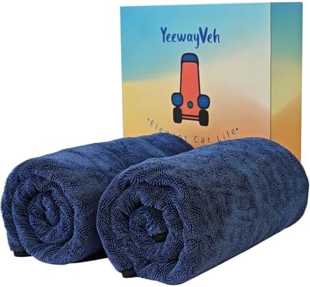 YeewayVeh 2-Pack Long-Reach Pro Car Drying Towels, 48"x32" Extra Large Super Absorbent Towels, High GSM Twisted Loop, Streak-Free Single-Sided Microfiber for Car Detailing, SUV, Truck (Dark Blue)