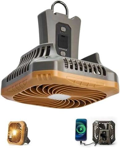 Odoland Portable Camping Fan with LED Lantern, 40H Rechargeable Battery Fan