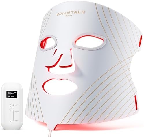 wavytalk Red Light Therapy Mask for Face, Glow Time LED Face Mask Light Therapy for Anti-Fine Line, Acne, Skin Rejuvenation with Red, Near-Infrared Light, Blue and Amber Light Therapy (White)