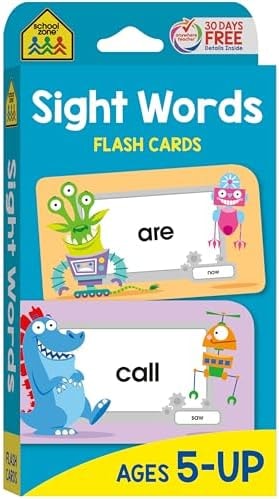 School Zone Sight Words Flash Cards: 56 Cards, Kindergarten, 1st Grade, Phonics, Beginning Reading, Sight Reading, Early-Reading Words, Ages 5+
