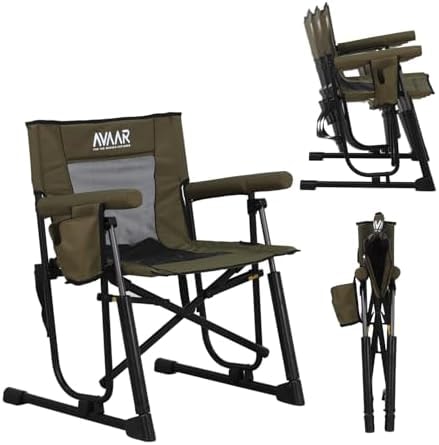 AVAAR Go-Flow Compact Rocking Camping Chair,Durable Armrests,Drink Holder & Comfortable Backrest,Portable Travel Seat for Camping, Fishing, Lawn, Beach, Patio,400LBS Capacity, Wild Green