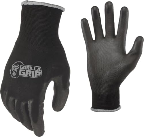 Gorilla Grip Gloves, Max Grip, All Purpose Work Gloves, Slip Resistant, Nylon Shell, Medium, 15 Pairs, Black