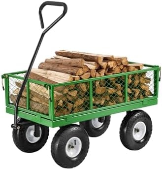 VEVOR 680 Lbs Steel Garden Cart on Wheels, Heavy Duty Garden Wagon Cart Pullable, Metal Outdoor Utility Yard Wagon Carts with 10" Tires, Mesh Removable Sides and 180°Rotating Handle