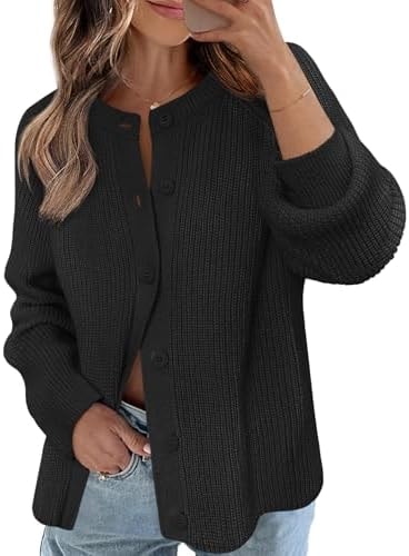 MEROKEETY Women's Fall Long Sleeve Button Up Cardigan Sweater, Black, S