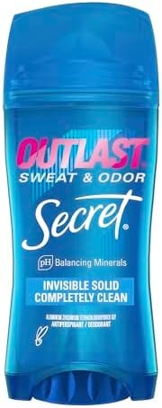 Secret Outlast Antiperspirant Deodorant for Women, 72hr Sweat & Odor Protection, PH Balancing Minerals, Invisible Solid, Completely Clean Scent, 2.6 oz