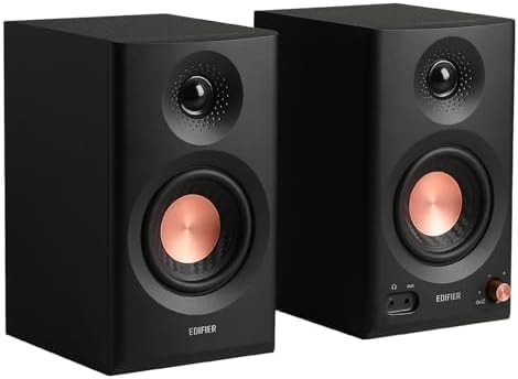 Edifier MR3 Powered Studio Monitor Speakers, Hi-Res Audio Certified Bluetooth V5.4 Active Bookshelf Loudspeakers, 2.0 Computer Speaker with Headphone Output RCA AUX Balanced TRS Input - Black (Pair)