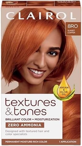 Clairol Textures & Tones Permanent Hair Dye, 8RO Sunset Copper | Pack of 1