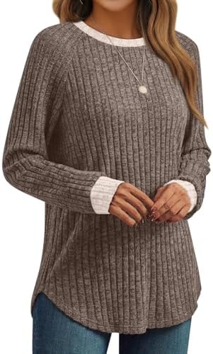 AUTOMET Womens Long Sleeve Tops Fall Fashion Casual Tunic Khaki 02 M