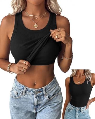 Zeagoo Tank Tops with Built in Bra for Women Sleeveless Ribbed Summer Tops