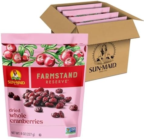 Sun-Maid Farmstand Reserve Whole Dried Cranberries - (4 Pack) 8 oz Resealable Bag - Dried Fruit for Holiday Snacks and Charcuterie Boards