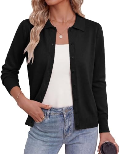 GRACE KARIN Cardigan Sweaters for Women Lightweight Trendy Sweater,Black,L