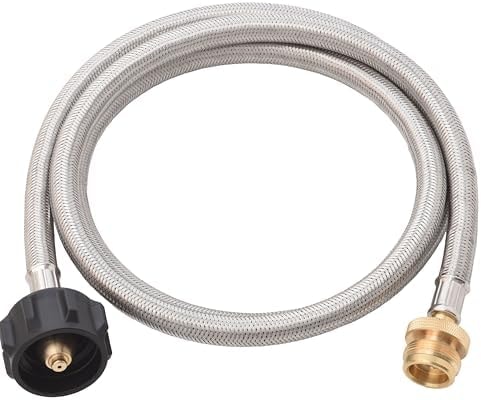 Flame King 5-FT Steel Braided Hose, 1 lb to 20 lb Propane Tank Adapter, Connects Portable Appliances to Standard Propane Tanks with QCC1/Type1 Tank