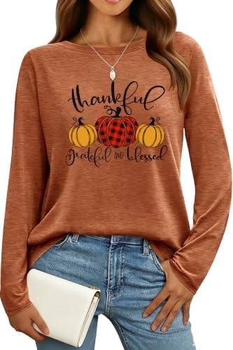 Thanksgiving Shirts for Women: Pumpkin Fall Long Sleeve Pullover Tops