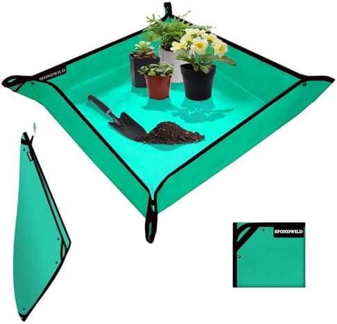 SPONDWILD 39.5"x39.5" Plant Transplanting Mat - Thickened Waterproof Potting Mat, Succulent Gardening Mat, Portable Repotting Mat for Mess Control (Pe-Green)
