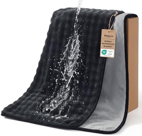 Bedsure Bubble Waterproof Blanket for Couch - Soft Fleece Reversible Dog Blankets for Small Dogs, Waterproof Couch Sofa Cover Bed Protector, Black/Grey, Baby Size 30x40 Inches