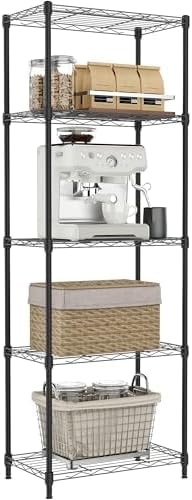 IZEUK 5 Tier Metal Wire Shelf Unit, Black Storage Rack Organizer for Kitchen, Bedroom, Living Room or Laundry Room, 17.7" W x 11.8" D x 55.0" H