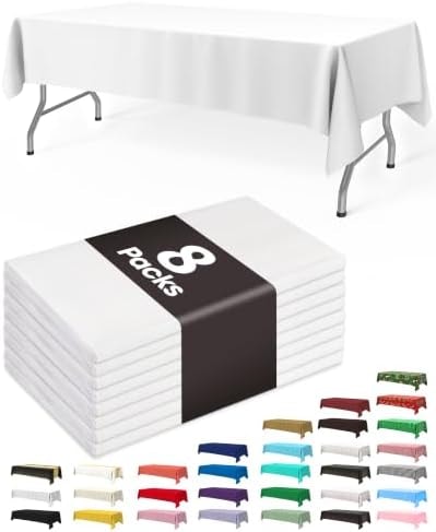 Pureegg Plastic Table Cloth Disposable 8 Pack 54 x 108 Inch, White