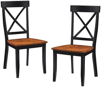 Home Styles Classic Black and Oak Pair of Dining Chairs, with Solid Hardwood Construction, Cottage Oak Finish, X-Style Back, and Mission Style Look, Set of Two