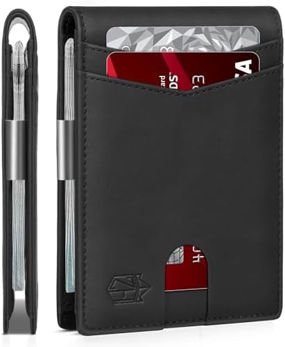 Zitahli Money Clip Wallets for Men,Slim Bifold Wallet 10-12 Cards, Mens Leather Wallet with ID Window,RFID Blocking Thin Minimalist Credit Card Holder,Gifts for Him