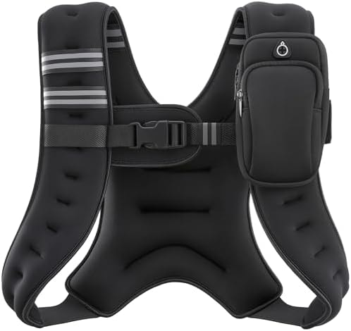 ZELUS Weighted Vest, 6lb/8lb/12lb/16lb/20lb/25lb/30lb Weight Vest with Reflective Stripe for Workout, Strength Training, Running, Fitness, Muscle Building, Weight Loss, Weightlifting, Black(12 lb)