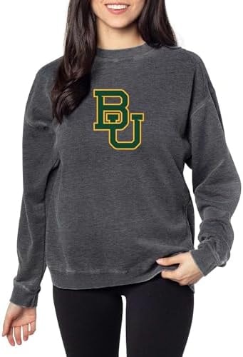 chicka-d Women's Oversized Dropped Shoulder Crewneck Fleece Sweatshirt | NCAA Primary Team Icon Team Color, Baylor Bears, Team Color, Large