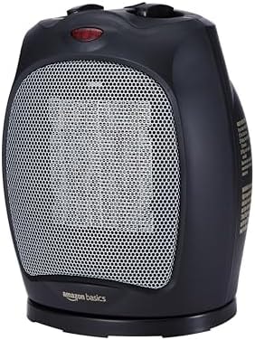 Amazon Basics Oscillating Ceramic Space Heater, Portable Fast Heating Indoor Solution, With Overheat and Tip-Over Protection, Thermostat, 1500W, 7.52"D x 6.34"W x 9.45"H, Black